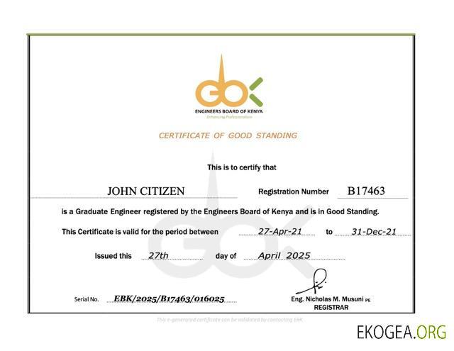 Modèle Word et PDF de certificat de bonne réputation du Kenya